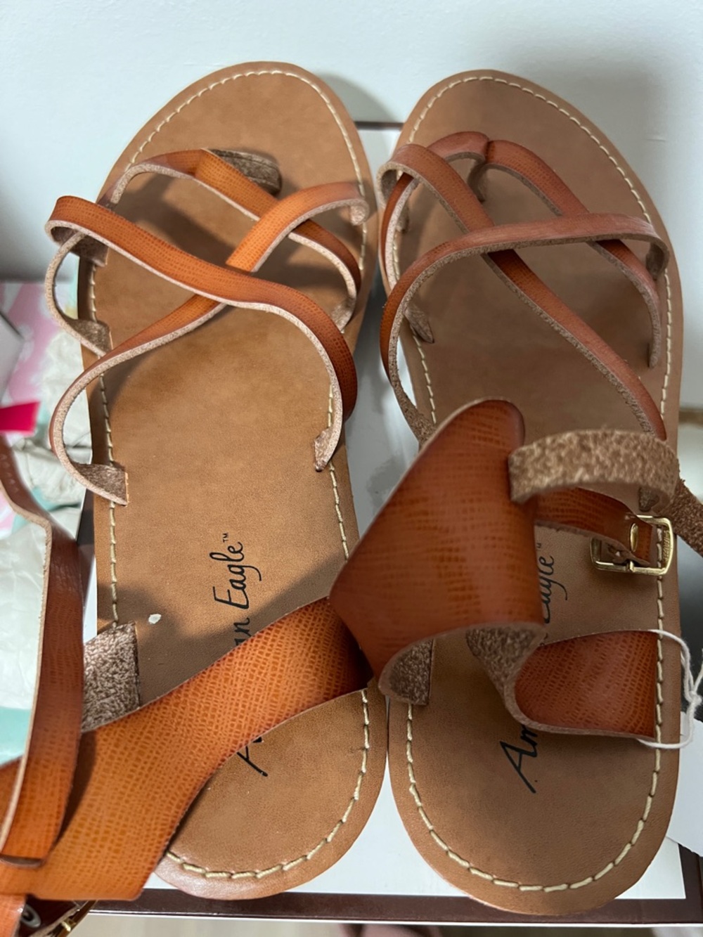 American Eagle Outfitters Brown/Tan Multi-Strap Flat Sandals